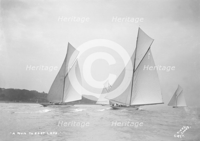 A Run to East Lepe: 'Ostara', 'Mariska', 'Corona' & 'Octavia', 1911. Creator: Kirk & Sons of Cowes.