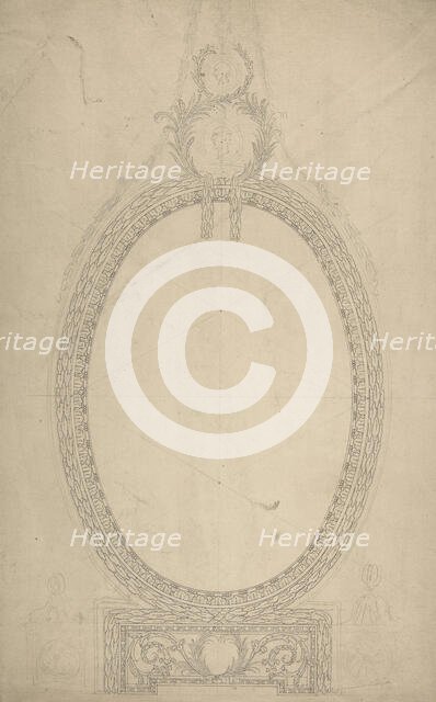 Design for a Girandole Mirror, an Oval Resting on an Oblong Base, Terminated..., c.a. 1775. Creator: William Chambers.