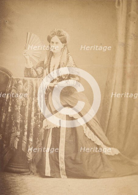 [La Comtesse at Table Holding Fan], 1860s. Creator: Giovanni Morotti.