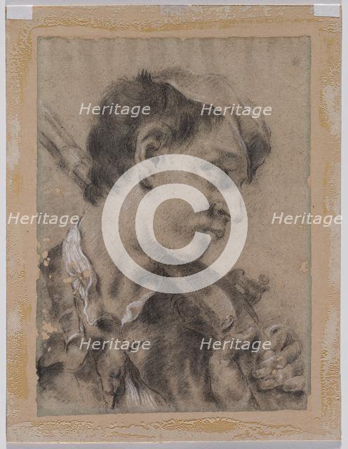 Head of a Young Man in Profile with a Gun over His Shoulder, c. 1730/40s. Creator: Giovanni Battista Piazzetta (Italian, 1682-1754).