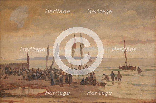 Returning fishermen are received at Hornbæk Strand, 1848-1891. Creator: Carl Neumann.