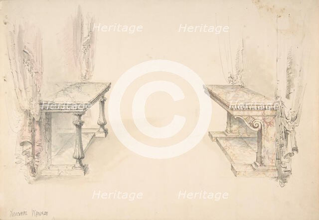 Designs for Two Marble Pier Tables with Draperies, early 19th century. Creator: Anon.