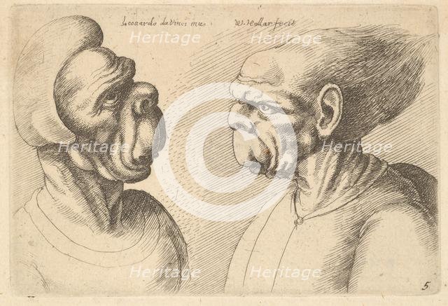 Two deformed heads facing inwards, 1625-77. Creator: Wenceslaus Hollar.