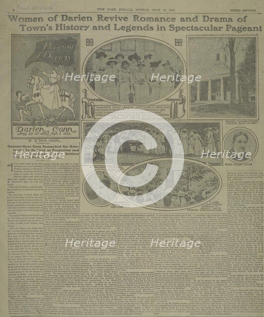 Page of New York herald, Sunday July 27 1913, with reproduction of pageant of Darien poster, c1913. Creator: Unknown.