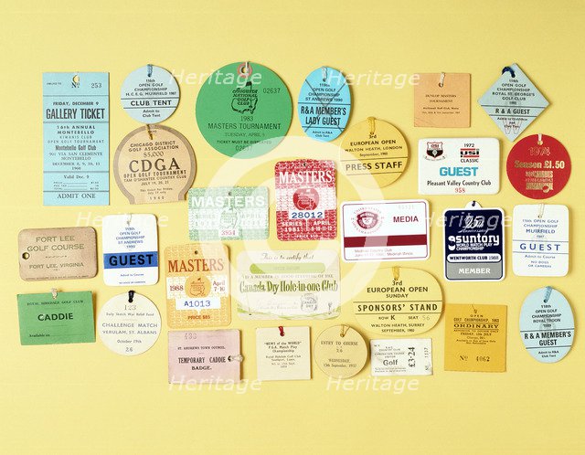 Selection of tickets for visitors and caddies to various tournaments, 1920-88. Artist: Unknown