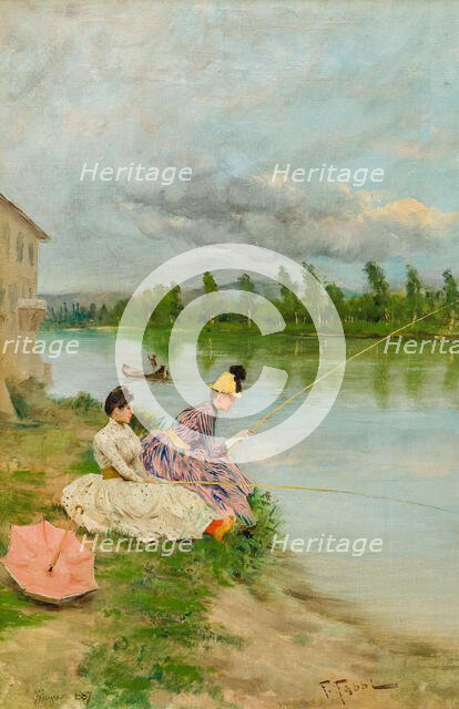 Pescatrici sull'Arno alla Casaccia di Bellariva (Fisherwomen on the Arno near the Casaccia..., 1887. Creator: Fabbi, Fabio (1861-1946).