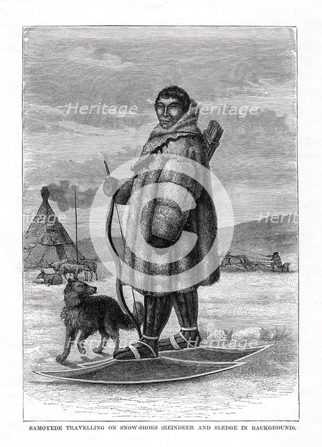 'Samoyede Travelling on Snow-Shoes', Russia, 1877. Artist: Unknown