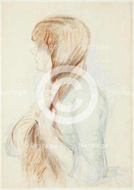 Girl Plaiting her Hair (La Natte), 1894. Creator: Berthe Morisot.