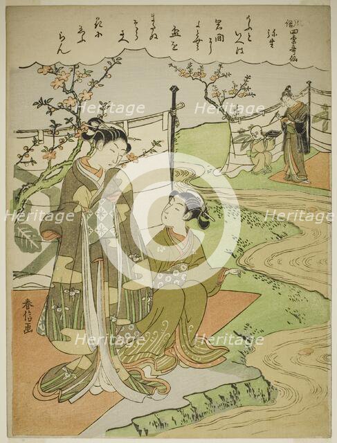 The Third Month (Yayoi), from the series "Popular Versions of Immortal Poets in Four..., c. 1768. Creator: Suzuki Harunobu.
