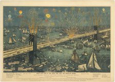 Bird's-Eye View of the Great New York and Brooklyn Bridge, and Grand Display of Fireworks ..., 1883. Creator: Unknown.