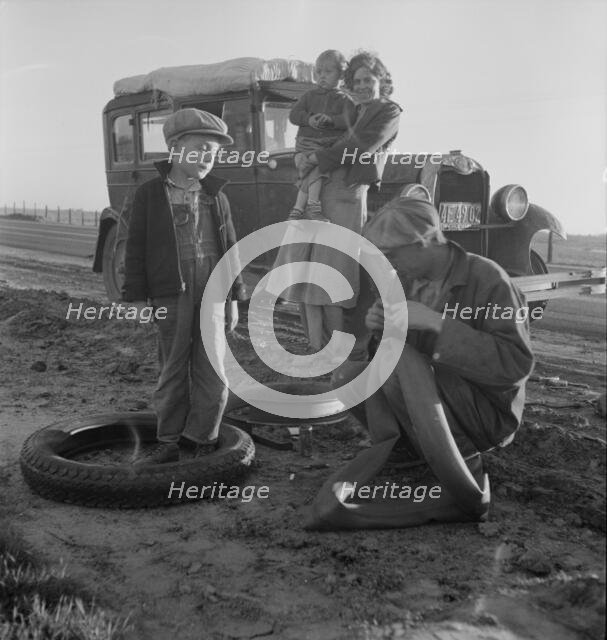 Migratory agricultural worker family along California highway. U.S. 99. 1937. Creator: Dorothea Lange.