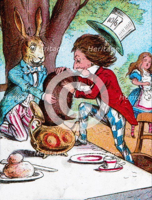 'The Mad Hatter and the March Hare trying to put the Dormouse into a teapot', c1910. Artist: John Tenniel.