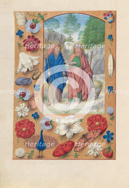 Hours of Queen Isabella the Catholic, Queen of Spain: Fol. 175v, Saints Philip & James, c. 1500. Creator: Master of the First Prayerbook of Maximillian (Flemish, c. 1444-1519); Associates, and.