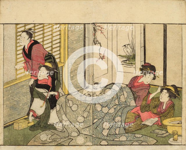 Interior Scene on a Snowy Day. From the Picture Book of Flowers of the Four Seasons..., 1801. Creator: Utamaro, Kitagawa (1753-1806).
