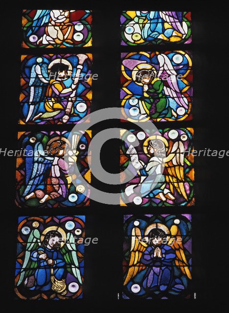  'Rosassa Sanctus', stained-glass window leaded in silver gray and yellow, original drawing by An…