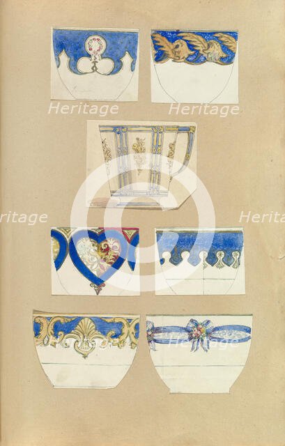 Seven Designs for Decorated Cups, 1845-55. Creator: Alfred Crowquill.