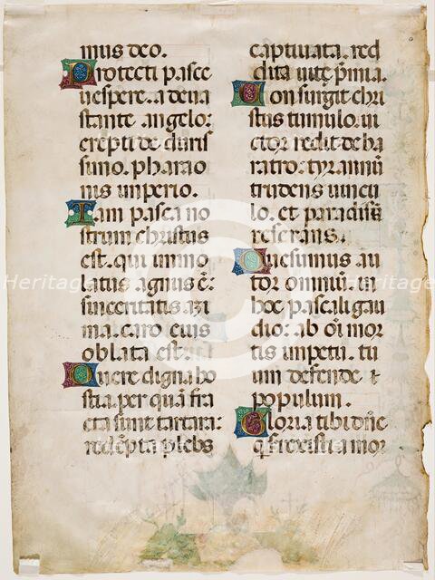 Antiphonary Leaf: Text with Six Ornamental Initials, late 15th century. Creator: Unknown.