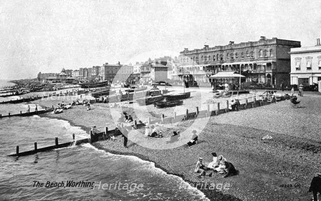 The beach at Worthing, West Sussex, 1917.Artist: Valentine & Sons Publishing Co