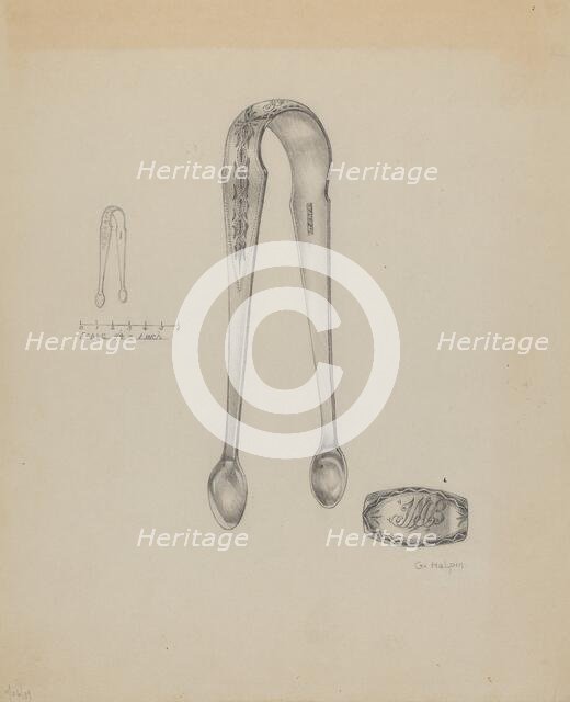 Silver Sugar Tongs, c. 1937. Creator: Grace Halpin.