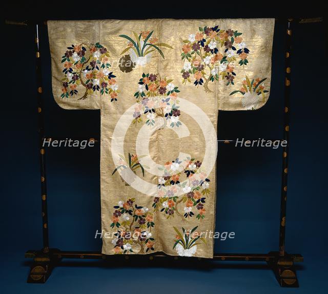 No Costume (Nuihaku) with Blossoming Trees and Flowers, 1675-99. Creator: Unknown.