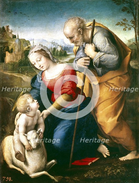 Holy Family of the lamb', 1507, Oil on table by Raphael.