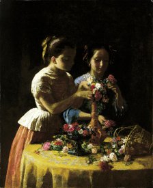 Girls and Flowers, 1855. Creator: George Cochran Lambdin.