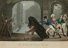 Tom Getting the best of a Charley. Illustration to "Life in London" by Pierce Egan , 1820. Creator: Cruikshank, George (1792-1878).