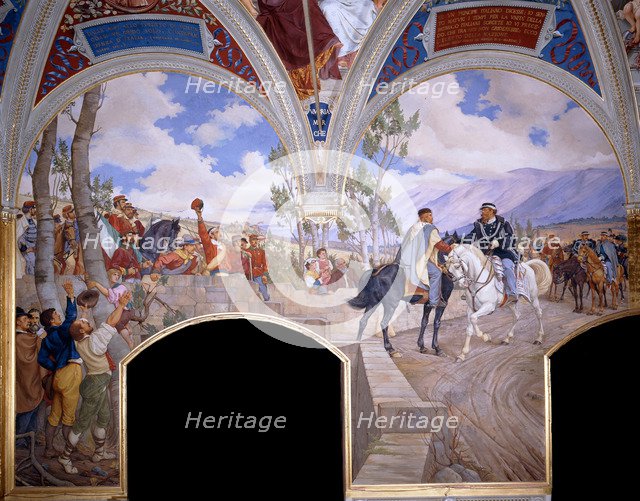 Victor Emanuel meets Giuseppe Garibaldi at Teano, 1886. Artist: Aldi, Pietro (1852-1888)