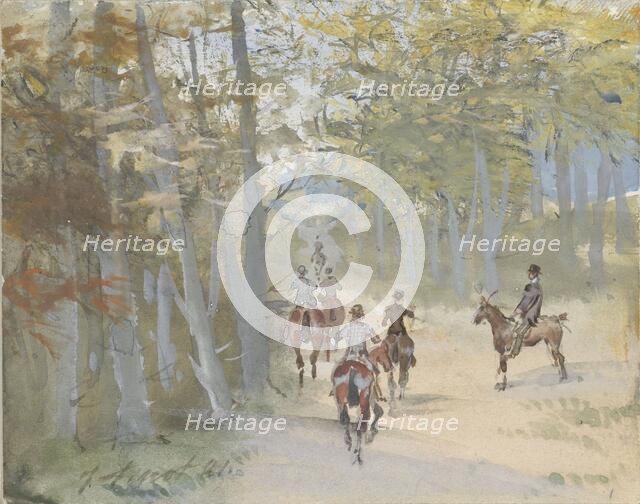 Forest landscape with riders, 1881. Creator: Jules baron Finot.
