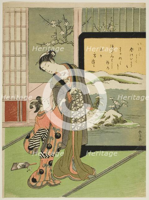 Courtesan and Her Child Attendant Playing with a Cat, c. 1768. Creator: Suzuki Harunobu.