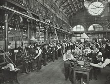 Male munitions workers in Engineering Shop, School of Building, Brixton, London, 1915. Artist: Unknown.