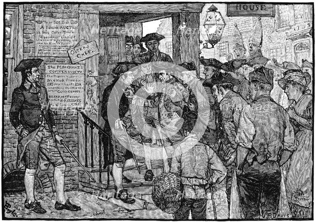 Boston mob attempting to force government Stamp Officer to resign, c1773. Artist: Unknown