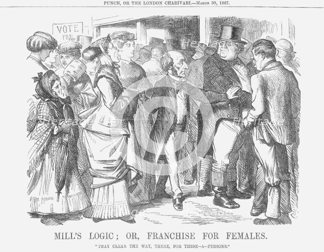 'Mills' Logic; or, Franchise for Females', 1867. Artist: John Tenniel