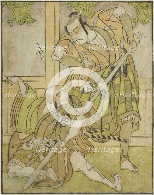 The Actors Kasaya Matakuro II as Nobuyori Disguised as the Yakko Gunnai (right), and Mi..., c. 1772. Creator: Shunsho.
