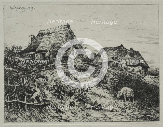 Two Cottages on a Bank, 1879. Creator: Charles-Émile Jacque (French, 1813-1894).