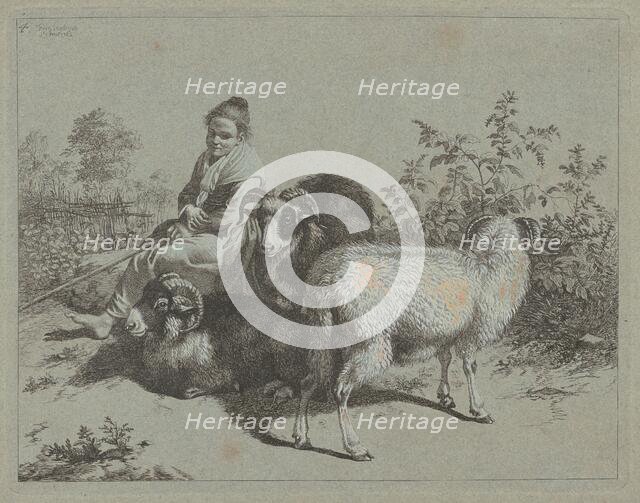 Seated Shepherdess with Three Rams, 1762. Creator: Francesco Londonio.