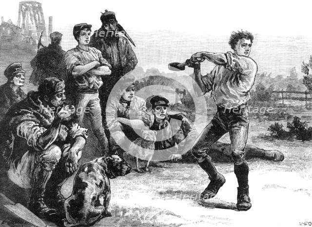 The Century of George Stephenson, Father of Railways: George Stephenson throwing the hammer, 1881. Creator: Unknown.