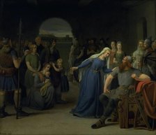 The Danish Queen Thyra Danebod Trying to Soften the Heart of her Husband, Gorm the Old..., 1849. Creator: Julius Exner.