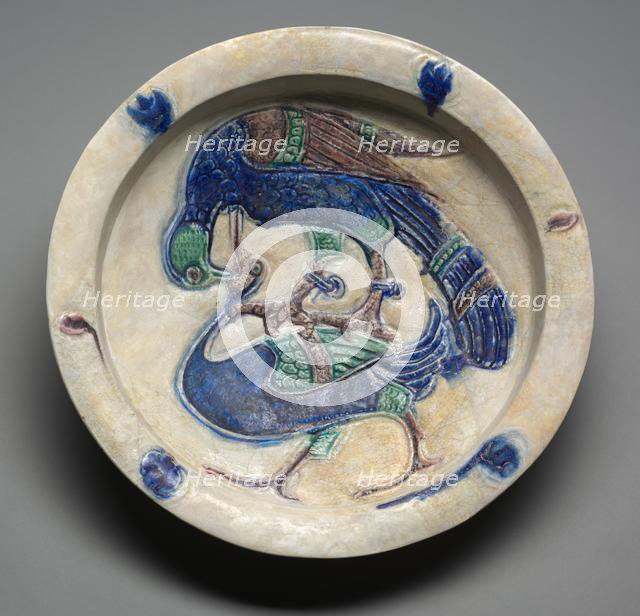 Dish with Falcon Attacking a Water Bird, 1100s. Creator: Unknown.