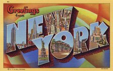 'Greetings from New York', postcard, 1934. Artist: Unknown