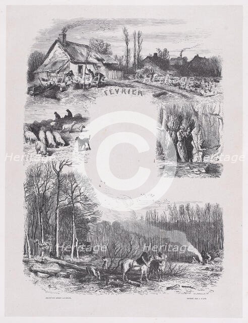 February from Album of Rustic Subjects, 1859. Creator: Jacques-Adrien Lavieille.