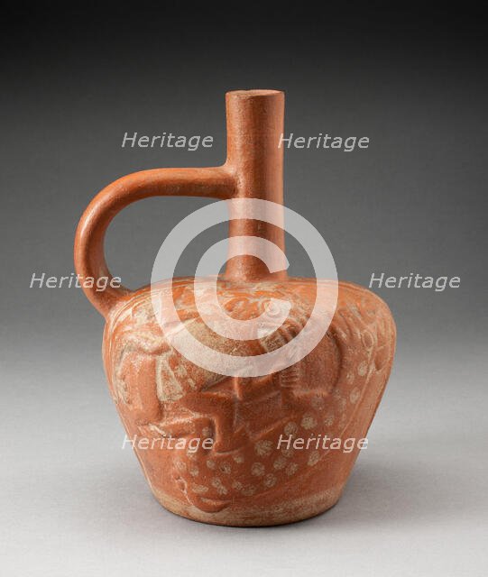 Handle Spout Vessel with Raised Deer Hunt Motifs, 100 B.C./A.D. 500. Creator: Unknown.