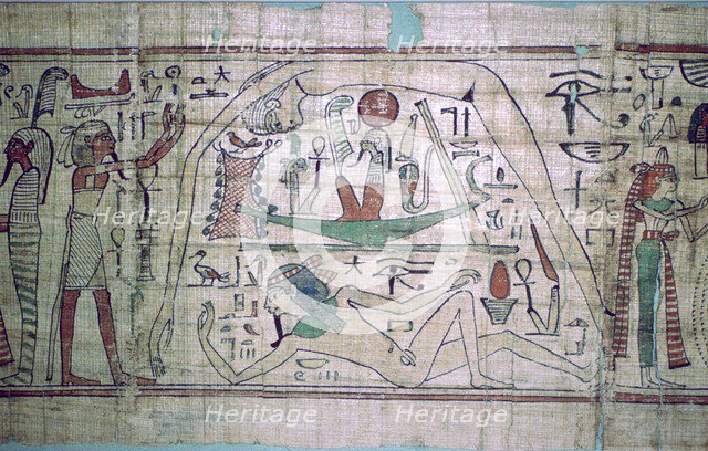 Egyptian papyrus showing an allegory of the cosmos. Artist: Unknown