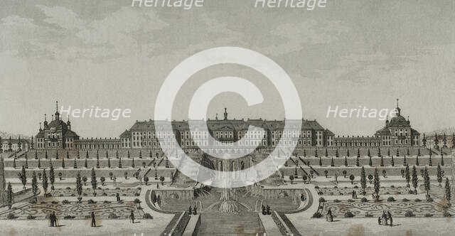 Peterhof Palace near Saint Petersburg, Russia, 1839.  Creator: Augustin François Lemaitre.