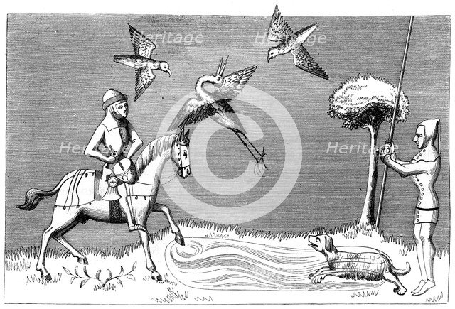 Heron hawking, 14th century (1849). Artist: Unknown