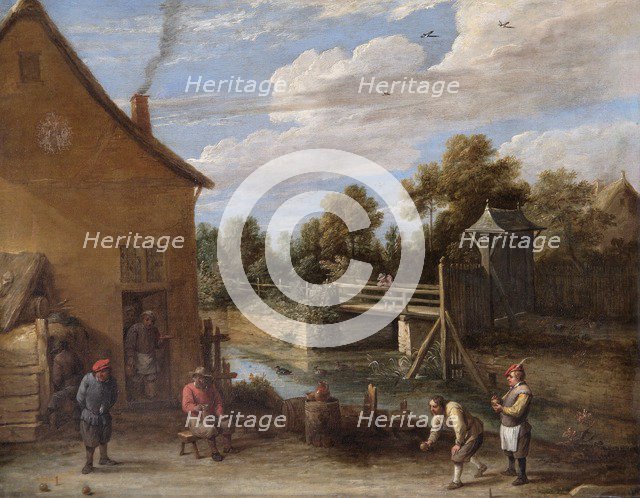 'Peasants Playing Bowls in front of an Inn by a River', 17th century. Artist: David Teniers II.