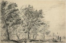 Wooded River Landscape with Three People Fishing, n.d. Creator: Possibly Jacob van Ruisdael Dutch, 1628/29-1682.