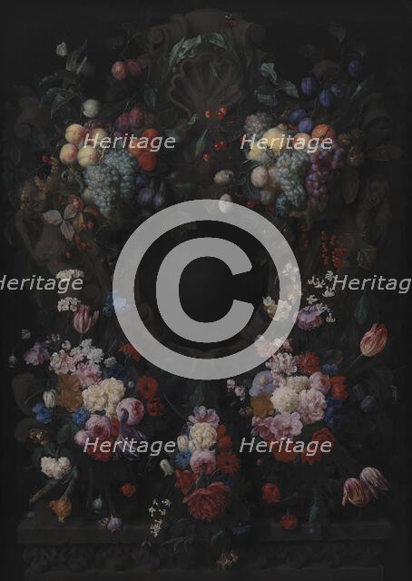 Stone Cartouche with Fruit and Flower Garland, 1665. Creator: Joris van Son.