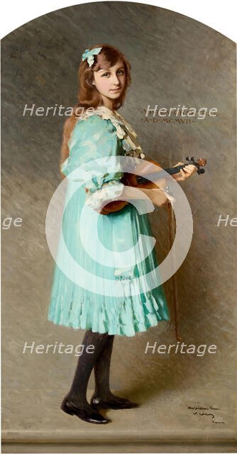 Portrait of Vivien Chartres (1893-1941) as a girl, holding her violin, 1907. Creator: Corcos, Vittorio Matteo (1859-1933).