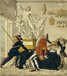 Napoleon Bonaparte selling Stolen Goods, 1813. Artist: Terebenev, Ivan Ivanovich (1780-1815)